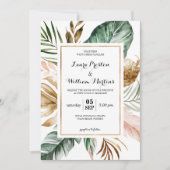 トロピカルリーフグリッター幾何学フレーム結婚式 招待状 (正面)