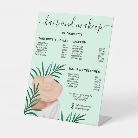 トロピカルリーフグリーンヘアメイクサロン価格 台座サイン (正面)