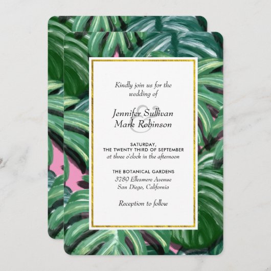 トロピカルリーフグリーン＆ラッシュウェディング招待状 招待状 (正面/裏面)
