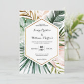 トロピカルリーフジオメトリックグリッター フレーム 結婚式 招待状 (スタンド正面)