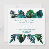 トロピカルリーフティール(緑がかった色)グリーンモンステ離れラ結婚の 招待状 (正面)