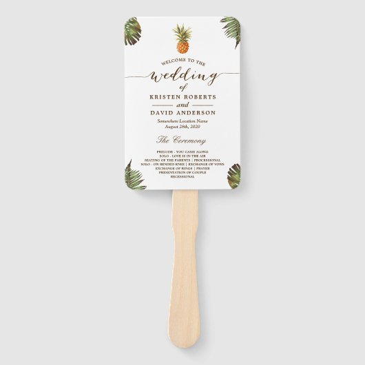トロピカルリーフパイナップルルアウウェディングプログラム ハンドファン (正面)