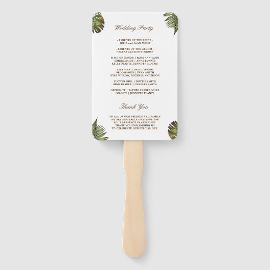 トロピカルリーフパイナップルルアウウェディングプログラム ハンドファン (裏面)