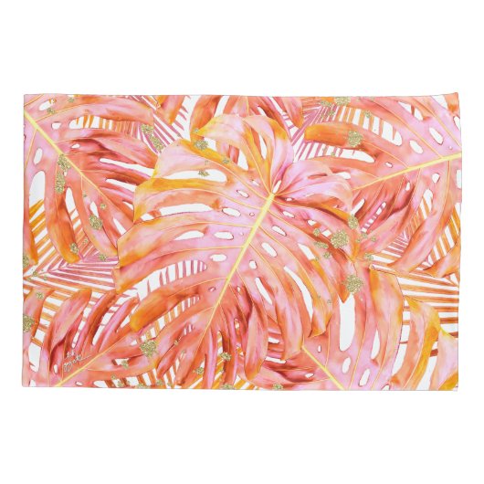 トロピカルリーフパターンサンゴバラ金ゴールドグリッター 枕カバー (裏面-左)