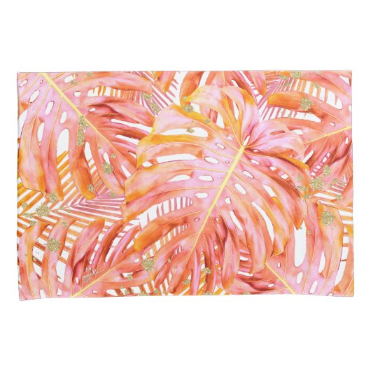 トロピカルリーフパターンサンゴバラ金ゴールドグリッター 枕カバー (正面右)