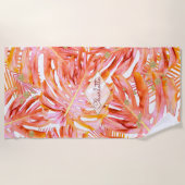 トロピカルリーフパターンパームサンゴバラ金ゴールドグリッター ビーチタオル (正面)