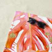 トロピカルリーフパターンパームサンゴバラ金ゴールドグリッター ビーチタオル (インサイチュ)