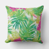 トロピカルリーフパターン – 水色ジャングル生地 クッション (正面)
