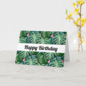 トロピカルリーフパターン - 緑の葉の誕生日 カード (黄色い花)