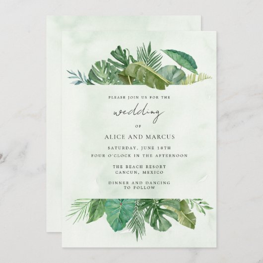 トロピカルリーフビーチの目的地の結婚式 招待状 (正面/裏面)