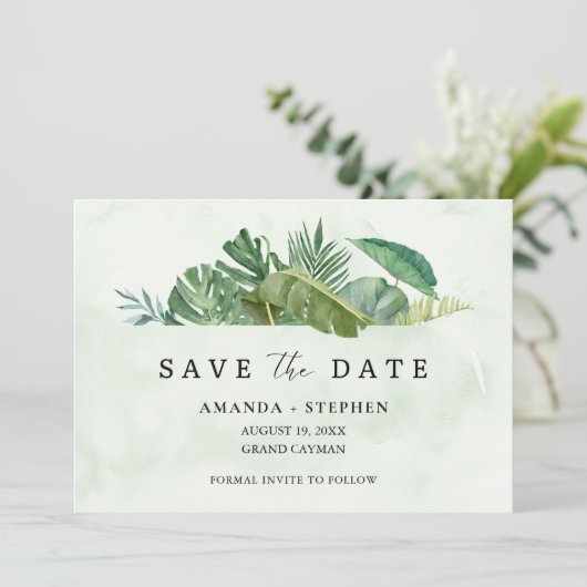 トロピカルリーフビーチ結婚式日付の保存 招待状 (スタンド正面)