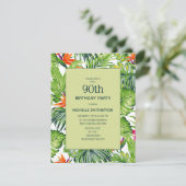 トロピカルリーフピンクオレンジ花90歳誕生日 招待状 (スタンド正面)