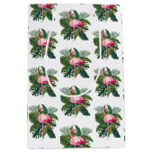 トロピカルリーフボタニカルパターンのフラミンゴ ミディアムペーパーバッグ (正面)