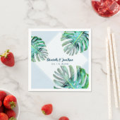 トロピカルリーフモダントレンディーグリーンリー結婚ブルー スタンダードカクテルナプキン (インサイチュ)