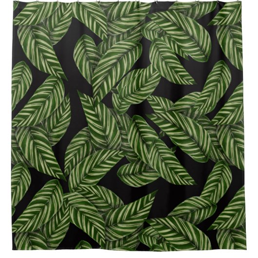 トロピカルリーフモダンパームプラントプリント シャワーカーテン (正面)