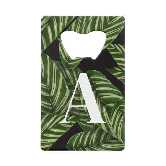 トロピカルリーフモダンパーム植物プリントモノグラム クレジットカード栓抜き (正面)