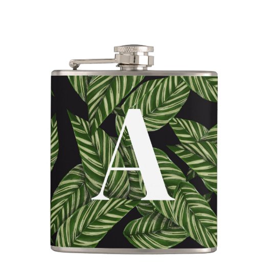 トロピカルリーフモダンパーム植物プリントモノグラム フラスク (正面)