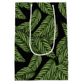トロピカルリーフモダンパーム植物プリントモノグラム ミディアムペーパーバッグ (裏面)