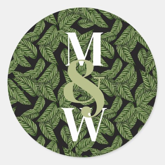 トロピカルリーフモダンパーム植物プリントモノグラム ラウンドシール (正面)