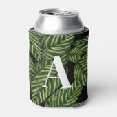 トロピカルリーフモダンパーム植物プリントモノグラム 缶クーラー (缶正面)