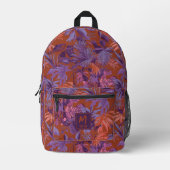 トロピカルリーフモダンレッドパープルモノグラムデザイン プリントバックパック (正面)