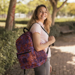 トロピカルリーフモダンレッドパープルモノグラムデザイン プリントバックパック