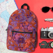 トロピカルリーフモダンレッドパープルモノグラムデザイン プリントバックパック