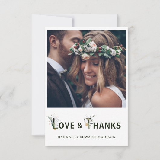 トロピカルリーフ文字の写真サンキューカード サンキューカード (正面)