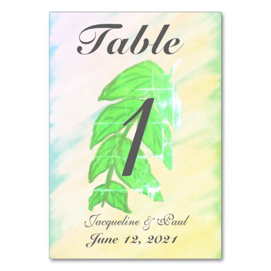 トロピカルリーフ結婚の水彩表番号カード テーブルナンバー (正面)