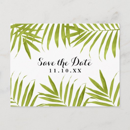 トロピカルリーフ サマーウェディング 保存日付 案内ポストカード (正面)