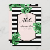 トロピカルリーフ＆パイナップル エレガント Save the Date 案内ポストカード (正面/裏面)