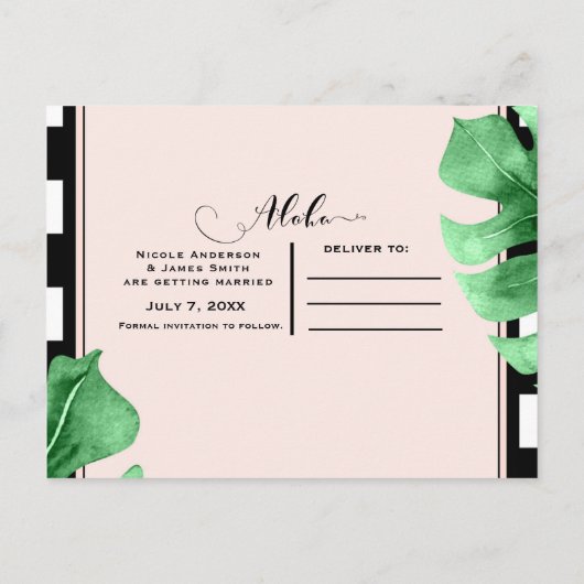 トロピカルリーフ&パイナップル エレガント Save the Date 案内ポストカード (裏面)