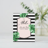 トロピカルリーフ＆パイナップル エレガント Save the Date 案内ポストカード (スタンド正面)