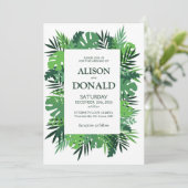 トロピカルリーフ パームの葉 花のウェディング 招待状 (スタンド正面)