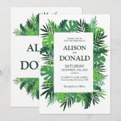 トロピカルリーフ パームの葉 花のウェディング 招待状 (正面/裏面)