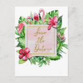 トロピカルリーフ フラミンゴ サマー セーブ・ザ・デート 案内ポストカード (正面)