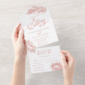 トロピカルリーフ ローズゴールド オールインワン ウェディング 招待状 (貼ってはがせる)