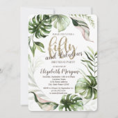 トロピカルリーフ ローズゴールド 50歳の誕生日 招待状 (正面)