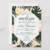 トロピカルリーフ　大理石　ピンクゴールド　誕生日　招待状 招待状 (正面)