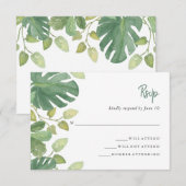 トロピカルリーフ | 緑と白のウェディングレスポンス 出欠カード (正面/裏面)