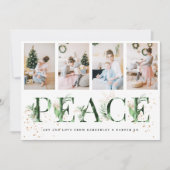 トロピカルリーフ&金ゴールドピースフォトコラージュクリスマス シーズンカード (正面)