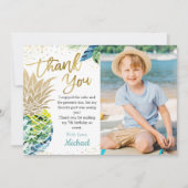 トロピカルルアウパーティーパイナップルビーチ誕生日写真 サンキューカード (正面)