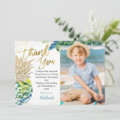 トロピカルルアウパーティー パイナップルビーチ 誕生日写真 サンキューカード (スタンド正面)