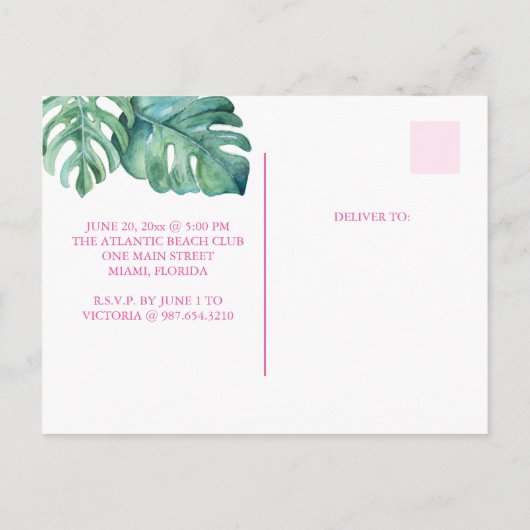 トロピカルルアウ50歳誕生日パーティ予算 インビテーションポストカード (裏面)