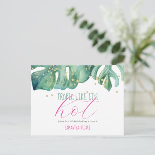トロピカルルアウ50歳誕生日パーティ予算 インビテーションポストカード (スタンド正面)