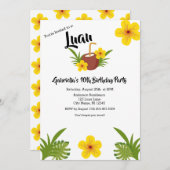 トロピカルルアウ(ハワイ式宴会)ココナッツ誕生日パーティー 招待状 (正面/裏面)