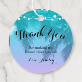 トロピカルルアウ(ハワイ式宴会)ティール(緑がかった色)ピンクスウィート16サンキュー フェイバータグ (裏面)