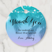トロピカルルアウ(ハワイ式宴会)ティール(緑がかった色)ピンクスウィート16サンキュー フェイバータグ (正面)