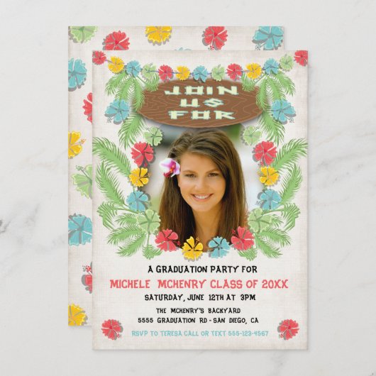 トロピカルルアウ（ハワイ式宴会）ハウィアン卒業招待状 招待状 (正面/裏面)