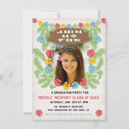 トロピカルルアウ（ハワイ式宴会）ハウィアン卒業招待状 招待状 (正面)